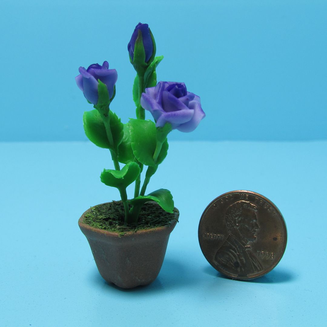 Dollhouse Miniature Purple Tulip Flowers in White Pot Beautiful Detail ~ RP0694
