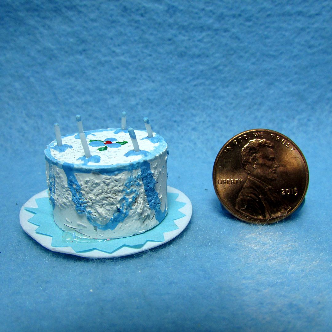 Dollhouse Miniature Happy Birthday Cake with Candles ~ Blue IM65192