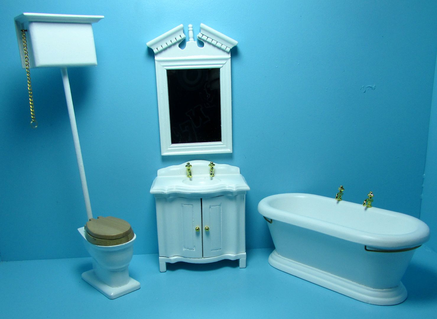 Dollhouse Miniature Victorian Top Flush Complete Bathroom Set in White T5305 eBay