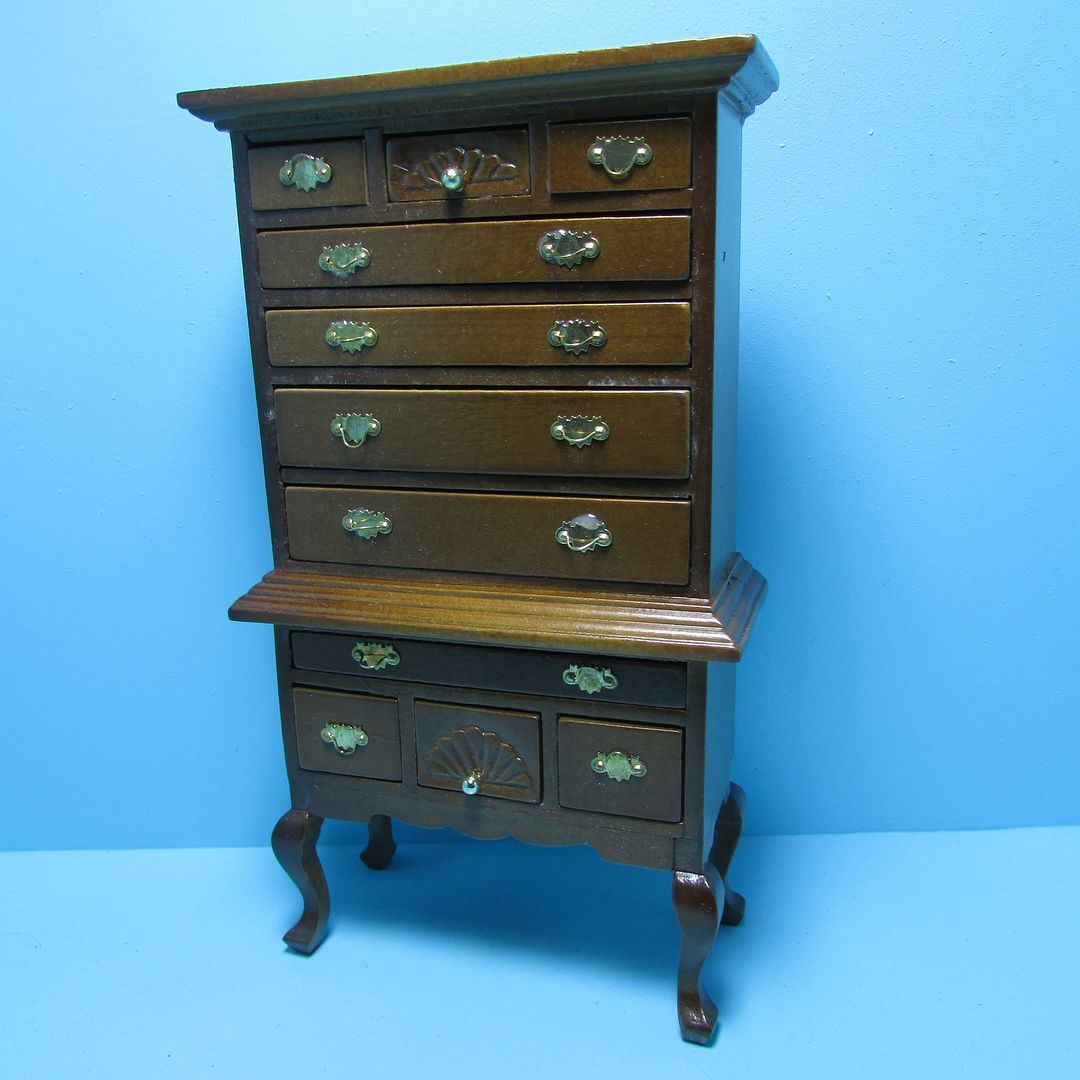 Dollhouse Miniature Queen Anne Highboy Dresser In Walnut T6100