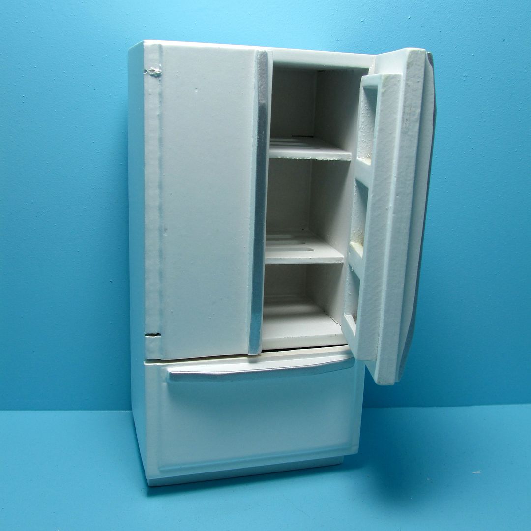 Dollhouse Miniature Wood Kitchen Modern Refrigerator With French
