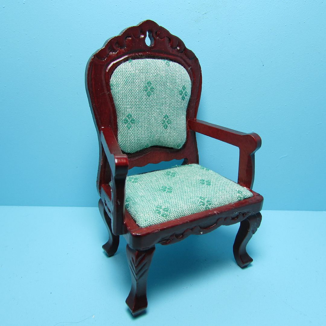 details about dollhouse miniature wood victorian side chair lt green fabric   mahogany t3512