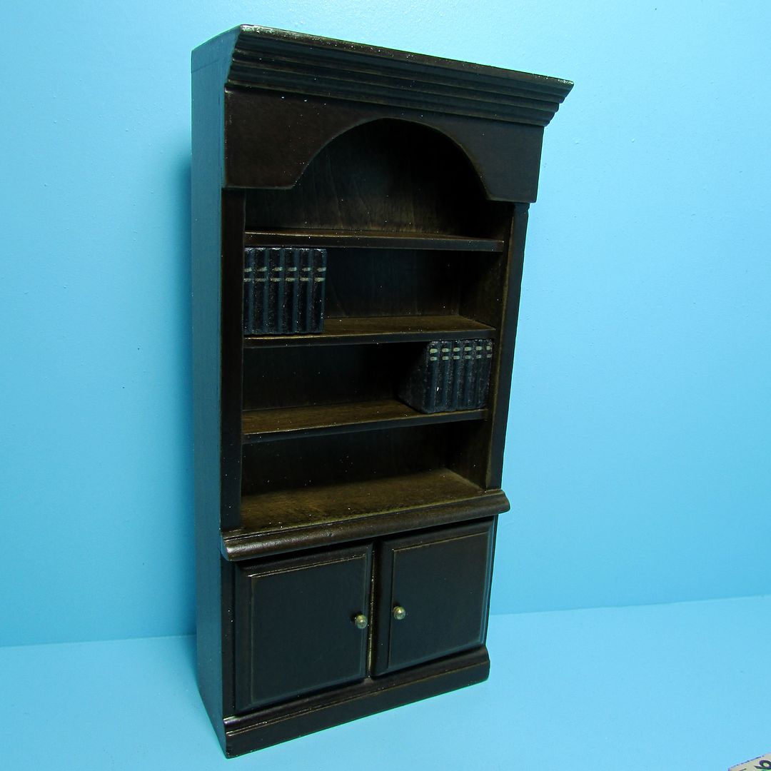 Dollhouse Miniature Wood Bookcase with Books Lower 