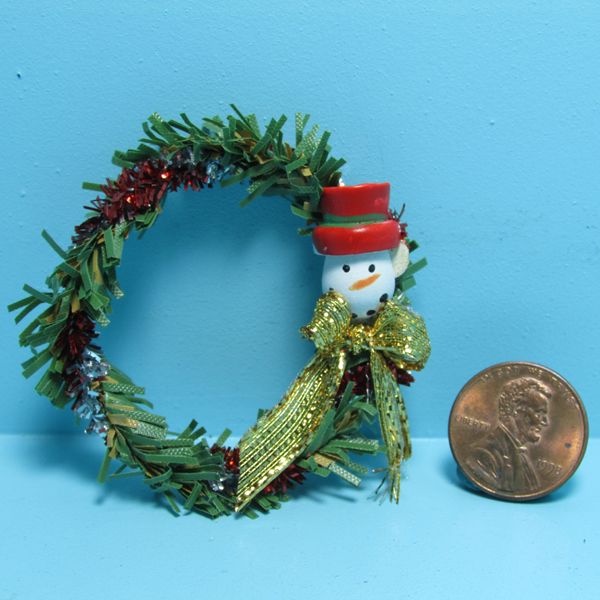 Dollhouse Miniature Winter Christmas Wreath with Snowman Decor ~ SC760SM