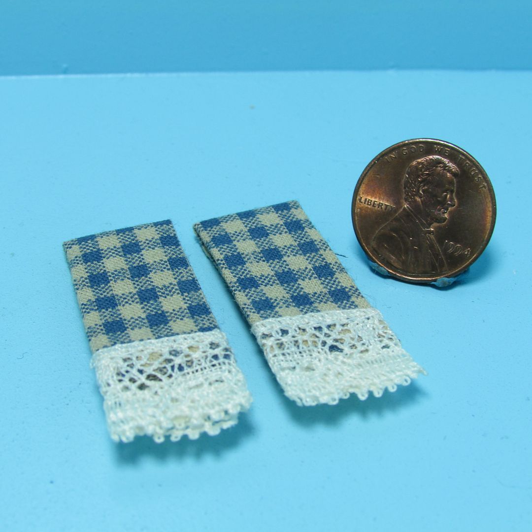 Dollhouse Miniature Kitchen Towel Set with Country Blue Checker ~ BB50623