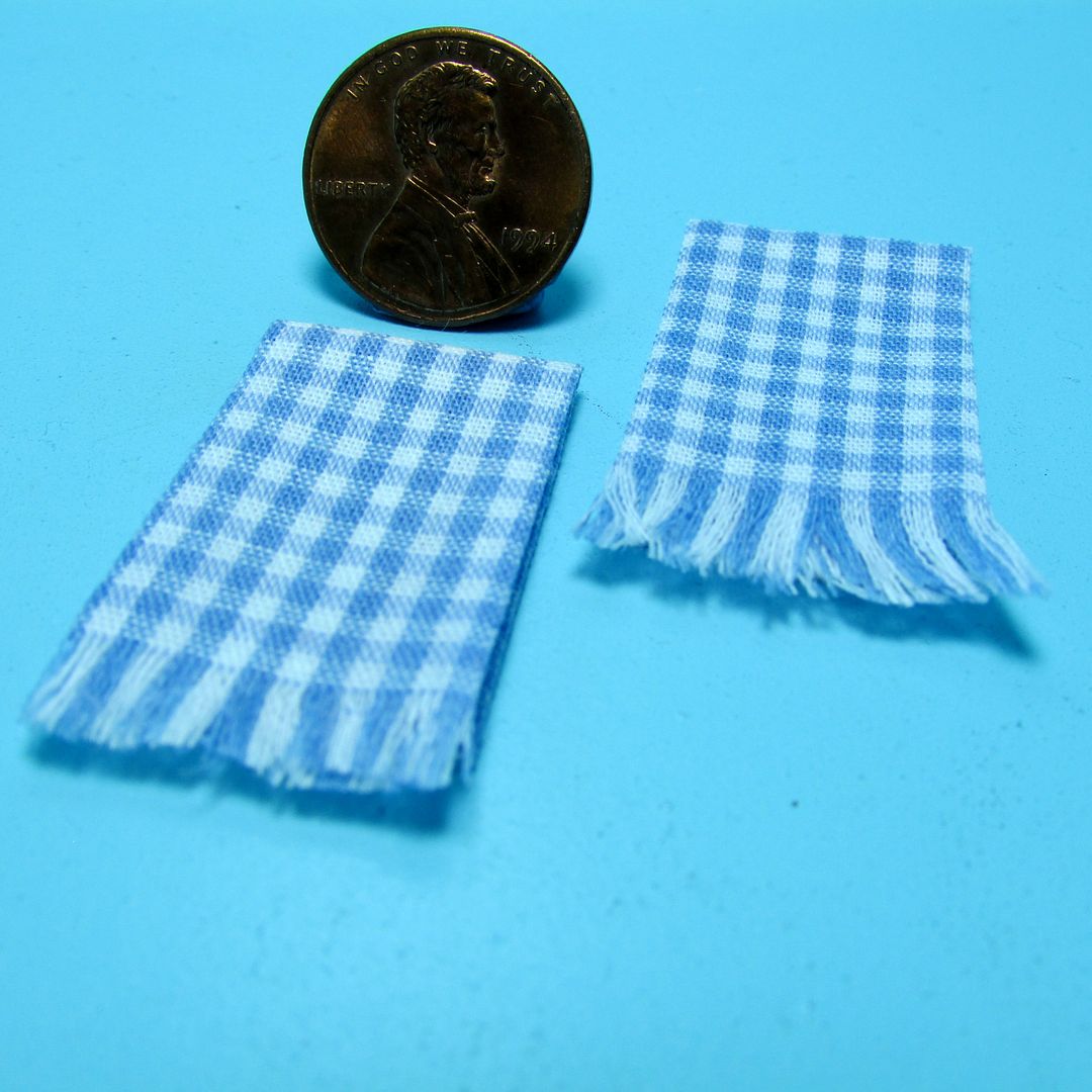 Dollhouse Miniature Kitchen Towel Set with Country Blue Checker ~ BB50623
