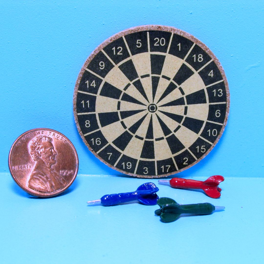 Dollhouse Miniature Dart Board with 3 Darts