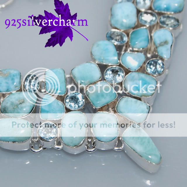 FINE CARRIBEAN LARIMAR BLUE TOPAZ 925 SILVER CHARM NECKLACE  