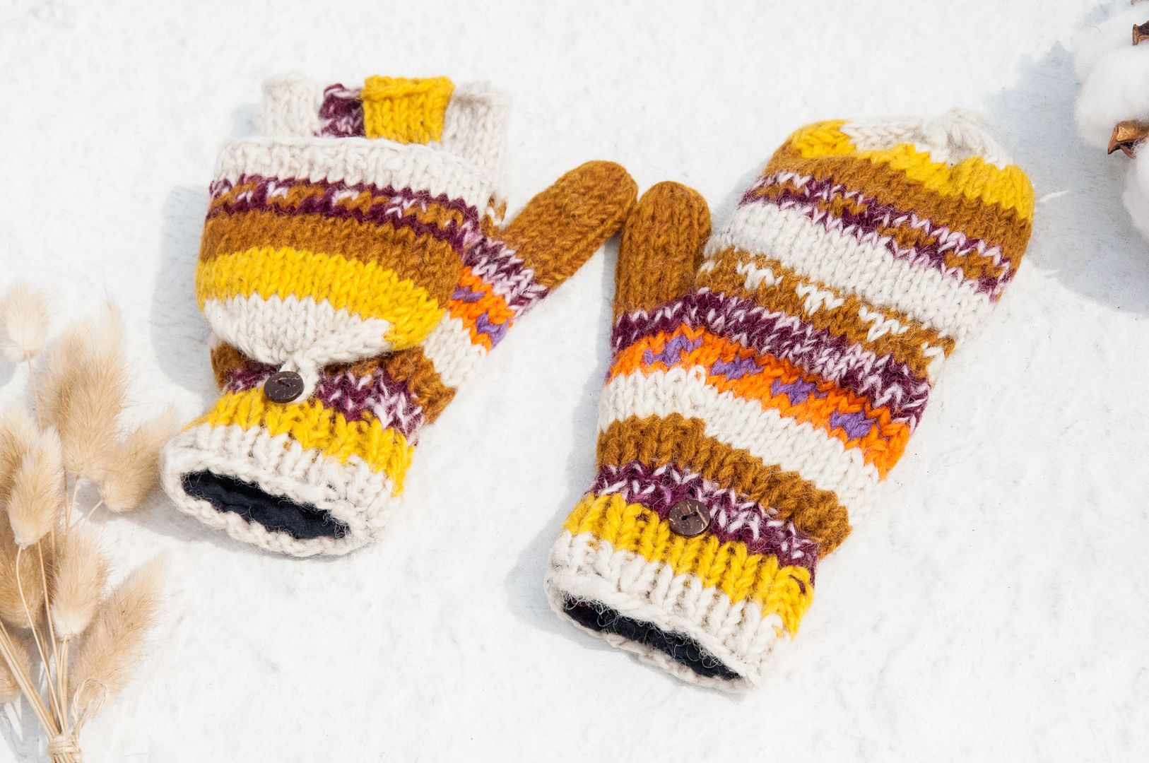 Hand-knitted pure wool knit gloves / detachable gloves / inner bristled gloves / warm gloves - Sala Desert - Gloves & Mittens - Wool Multicolor