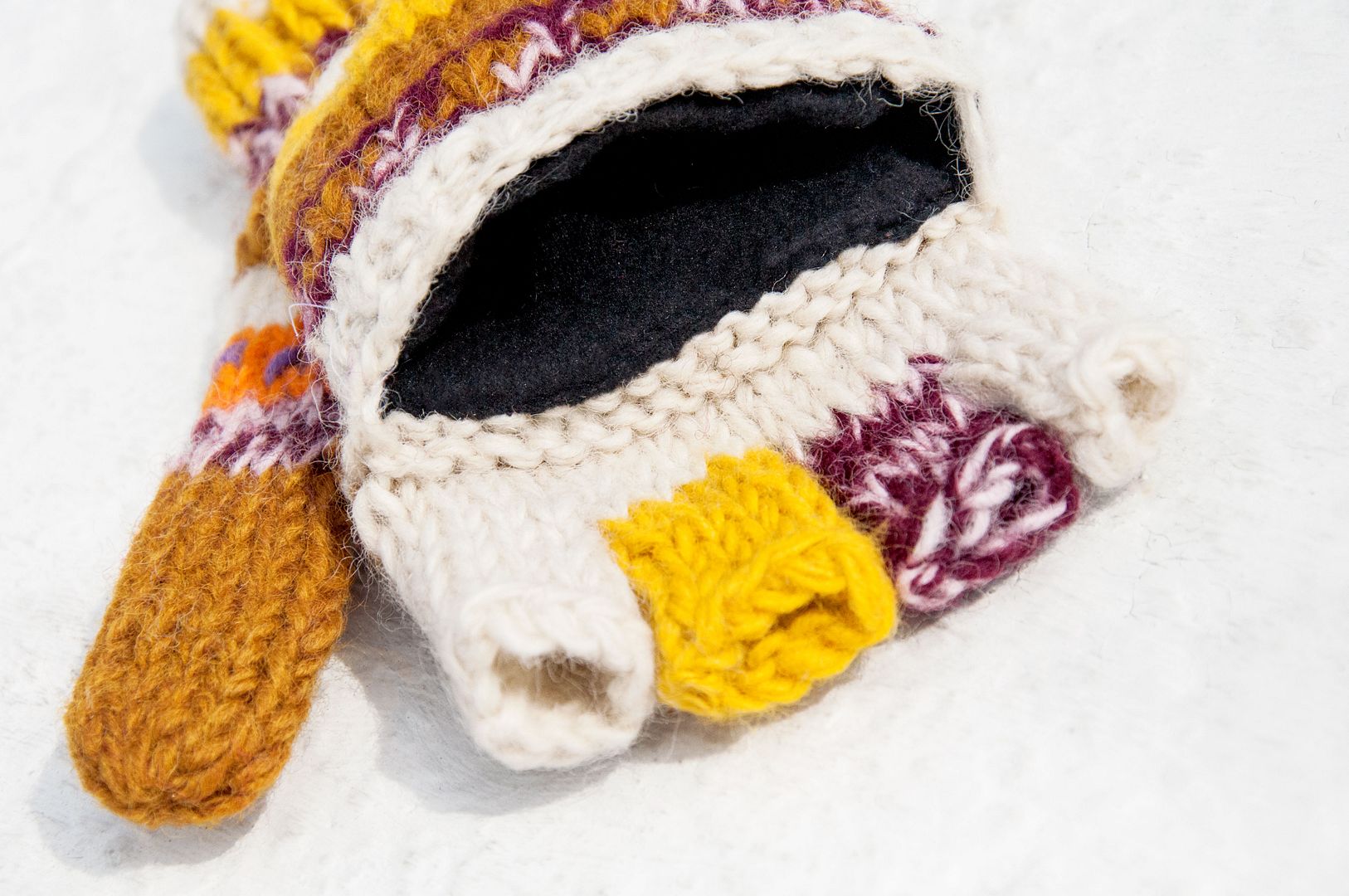 Hand-knitted pure wool knit gloves / detachable gloves / inner bristled gloves / warm gloves - Sala Desert - Gloves & Mittens - Wool Multicolor