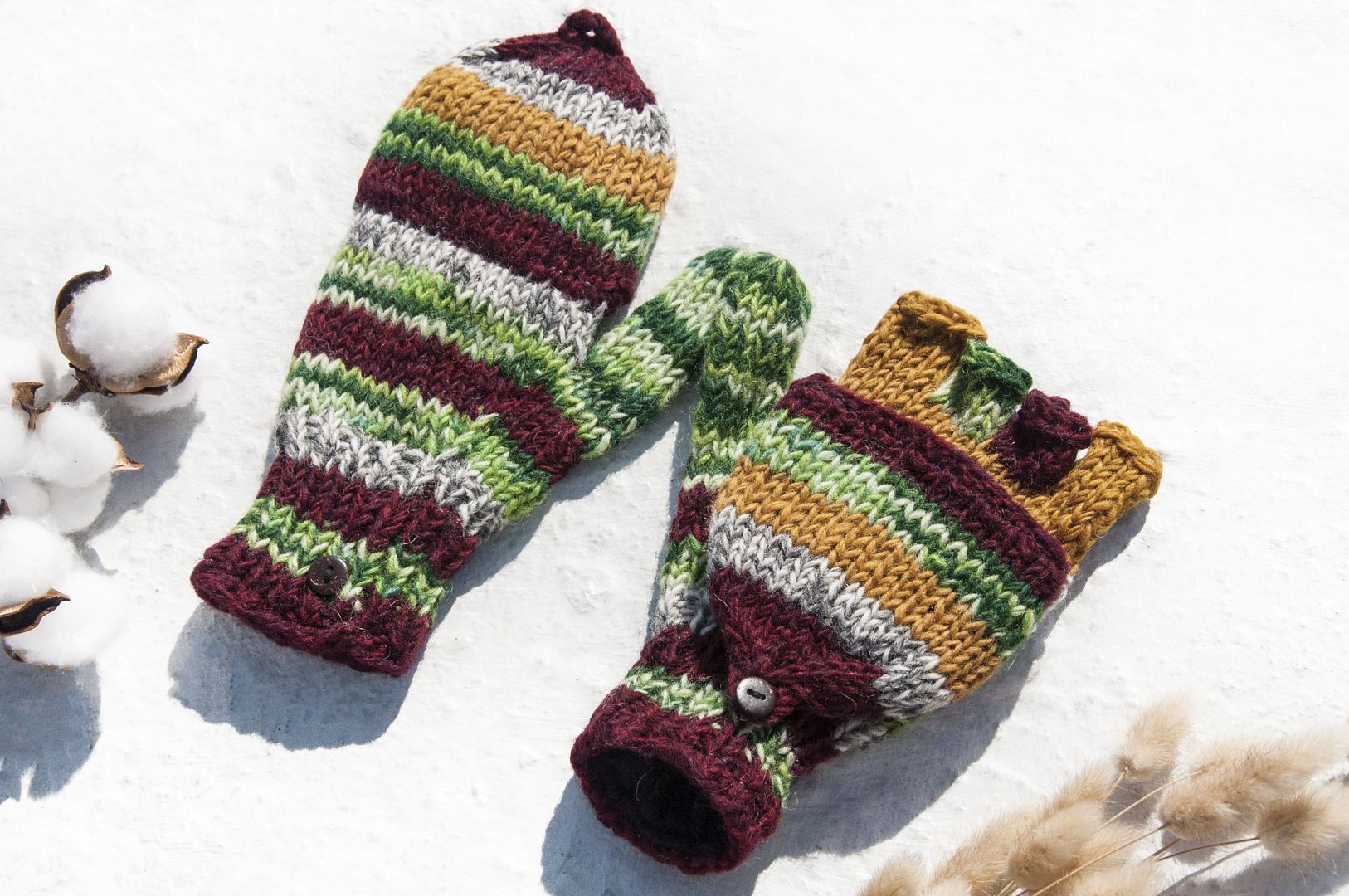 Hand Knitted Pure Wool Knitted Gloves/Removable Gloves/Inner Brush Gloves/Warm Gloves-Retro French Style - Gloves & Mittens - Wool Multicolor