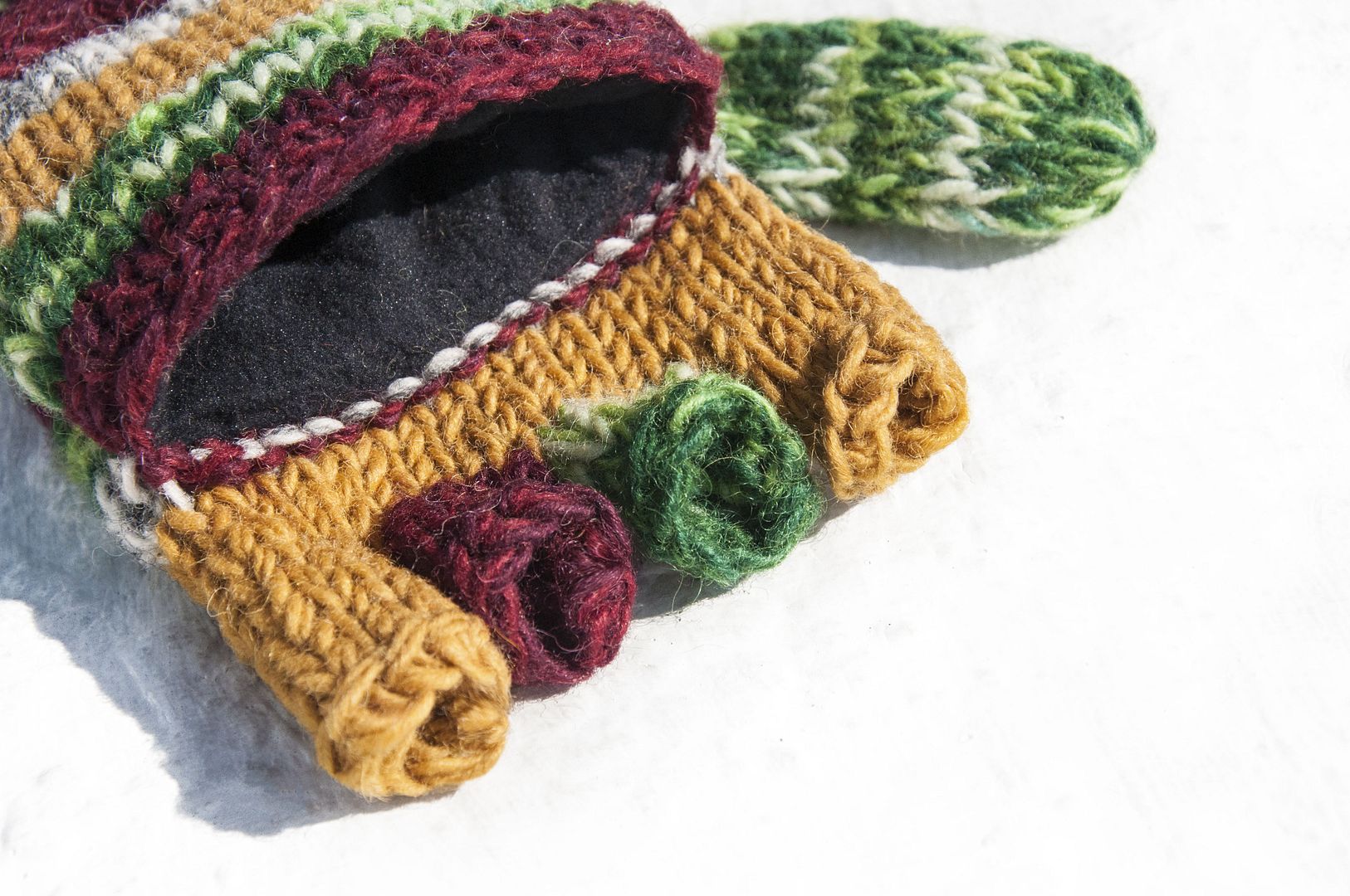 Hand Knitted Pure Wool Knitted Gloves/Removable Gloves/Inner Brush Gloves/Warm Gloves-Retro French Style - Gloves & Mittens - Wool Multicolor