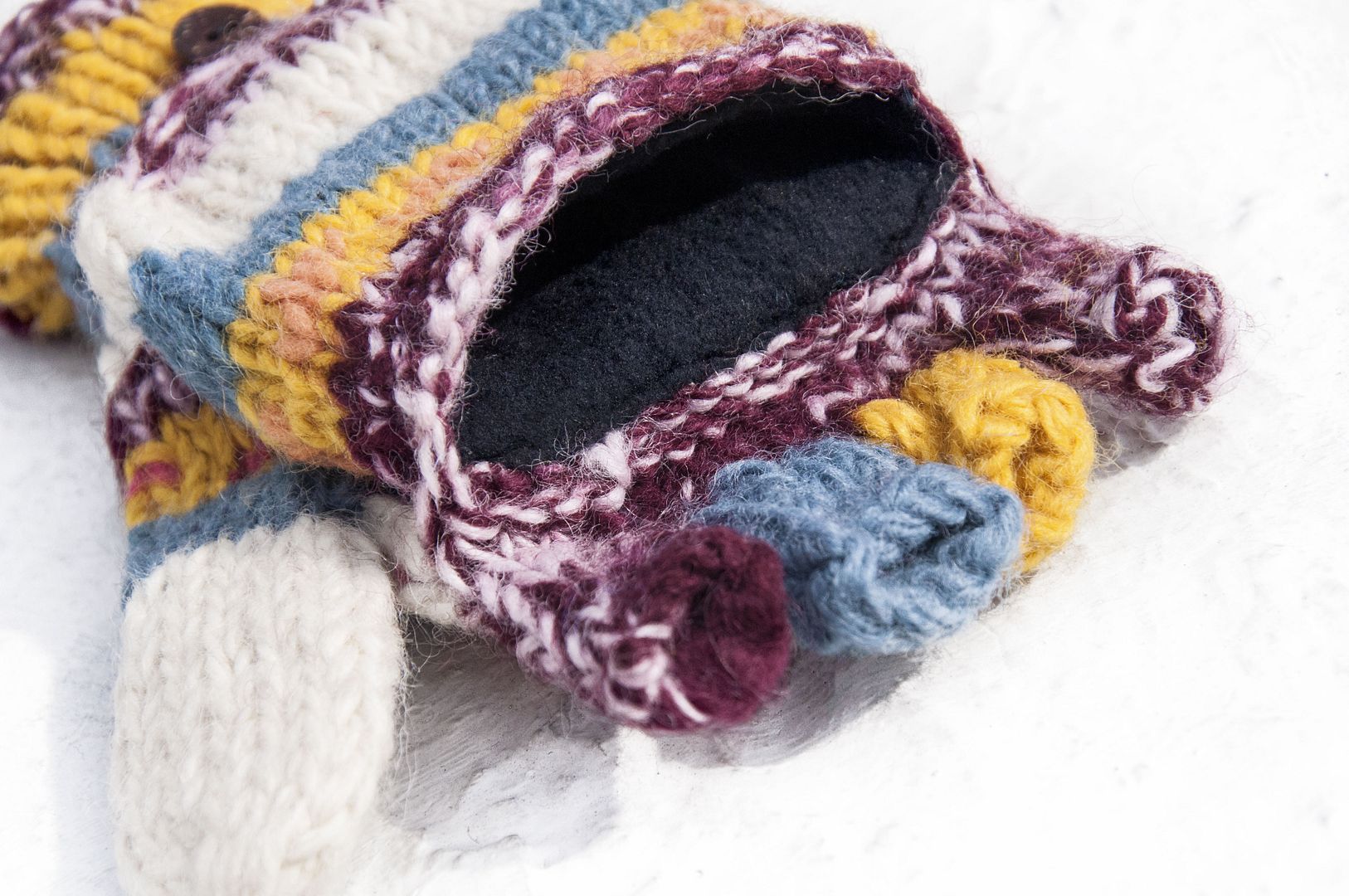 Hand-knitted pure wool knit gloves / detachable gloves / inner bristled gloves / warm gloves - mango grape - Gloves & Mittens - Wool Multicolor