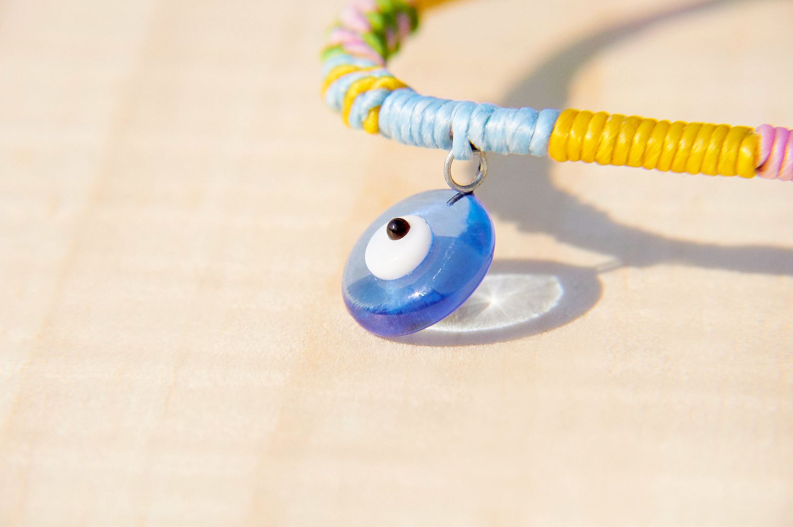 Customized Silk Wax Thread Bracelet-Transparent Glass Turkish Eyes (The wire can be color-selectable) - Bracelets - Other Materials Multicolor