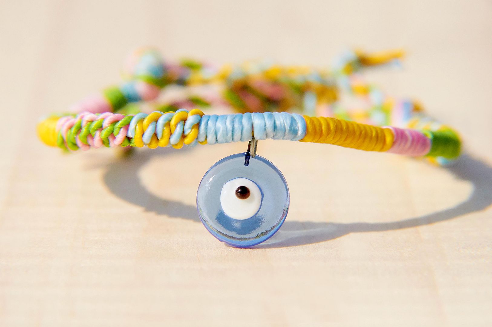 Customized Silk Wax Thread Bracelet-Transparent Glass Turkish Eyes (The wire can be color-selectable) - Bracelets - Other Materials Multicolor