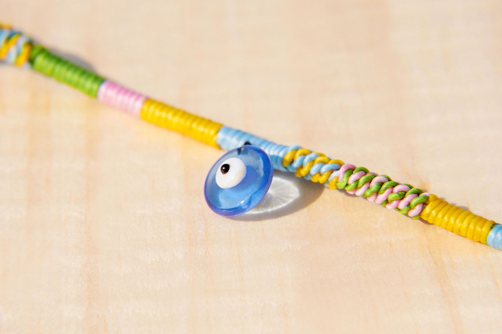 Customized Silk Wax Thread Bracelet-Transparent Glass Turkish Eyes (The wire can be color-selectable) - Bracelets - Other Materials Multicolor