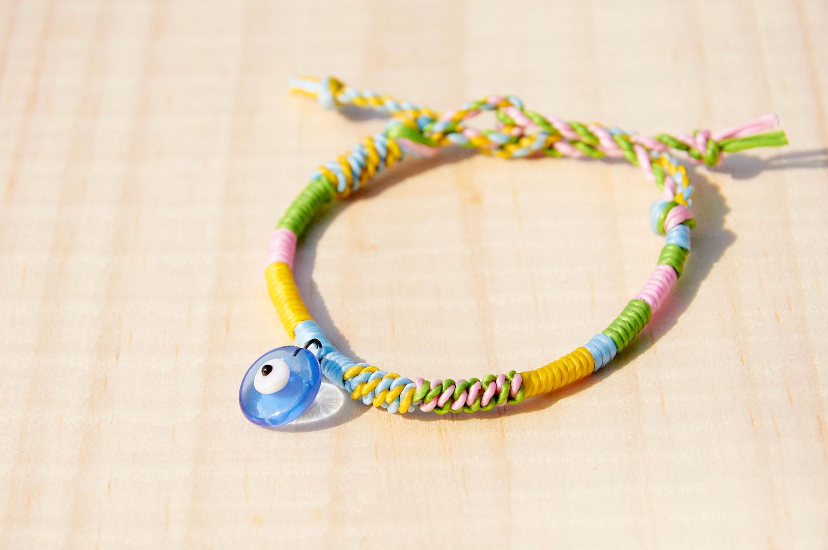 Customized Silk Wax Thread Bracelet-Transparent Glass Turkish Eyes (The wire can be color-selectable) - Bracelets - Other Materials Multicolor