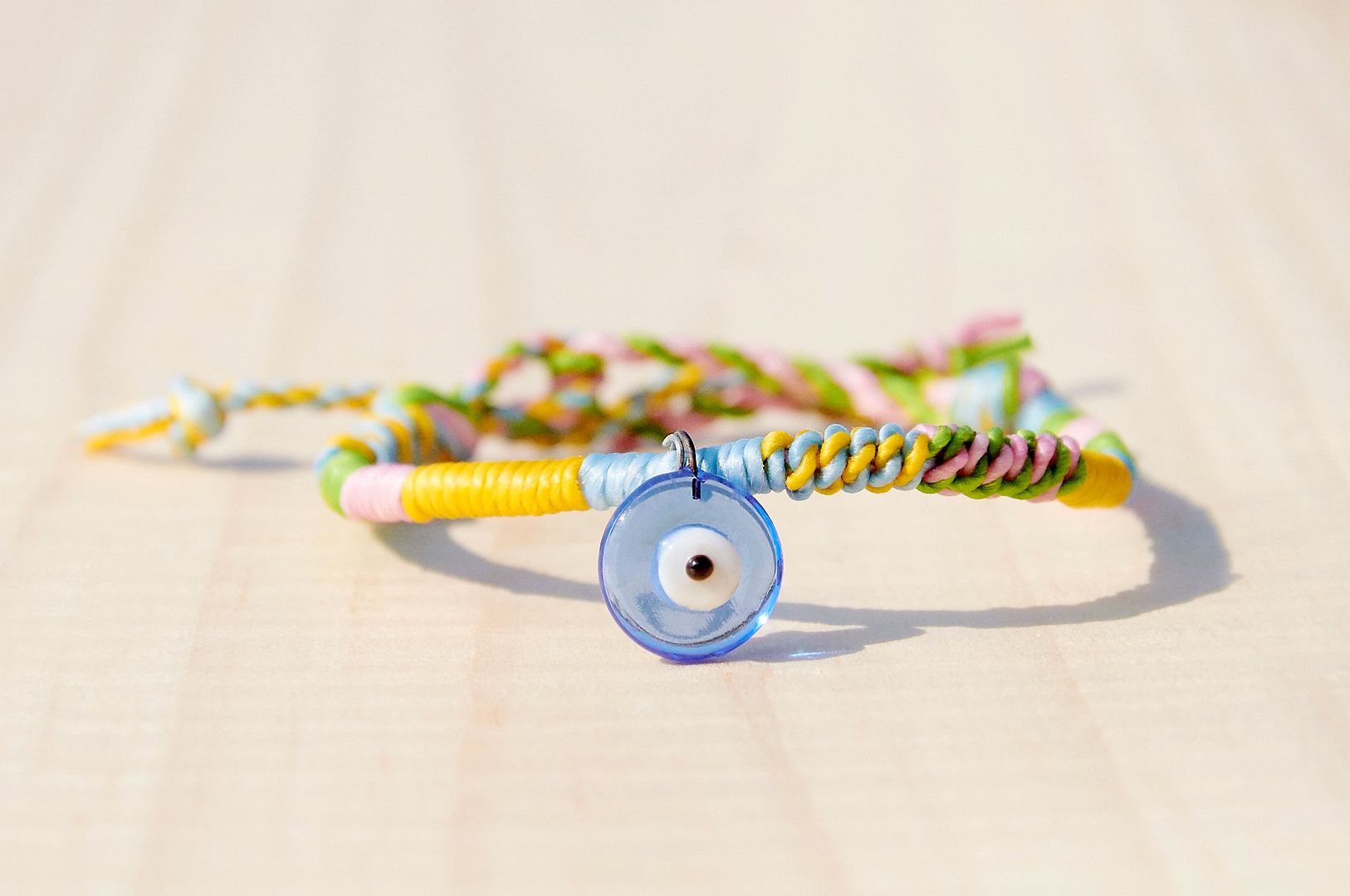 Customized Silk Wax Thread Bracelet-Transparent Glass Turkish Eyes (The wire can be color-selectable) - Bracelets - Other Materials Multicolor