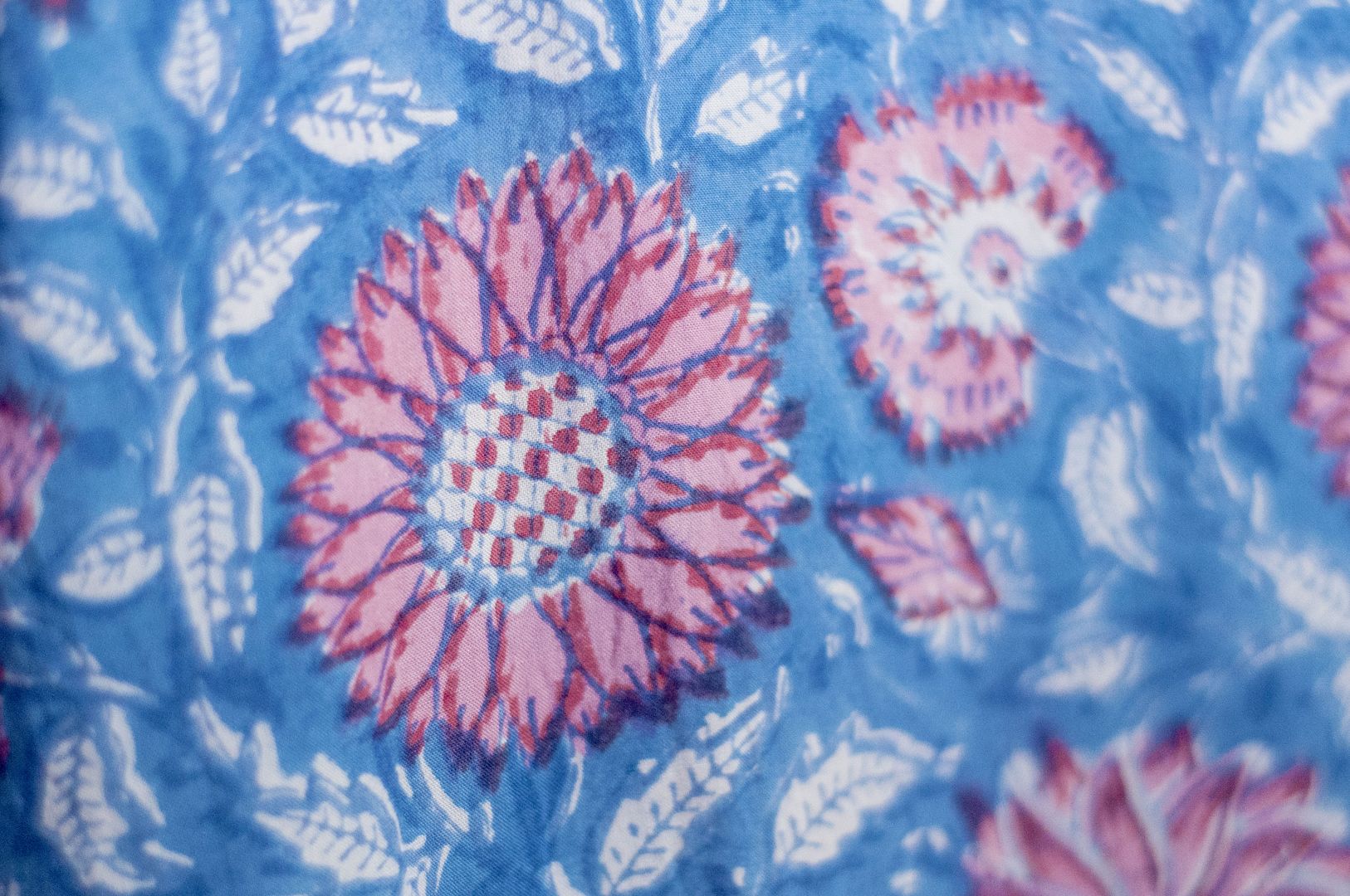 Woodcut printed cotton top / Indian cotton top / blockprint wide version puff sleeve top - flower vine - Women's Tops - Cotton & Hemp Blue