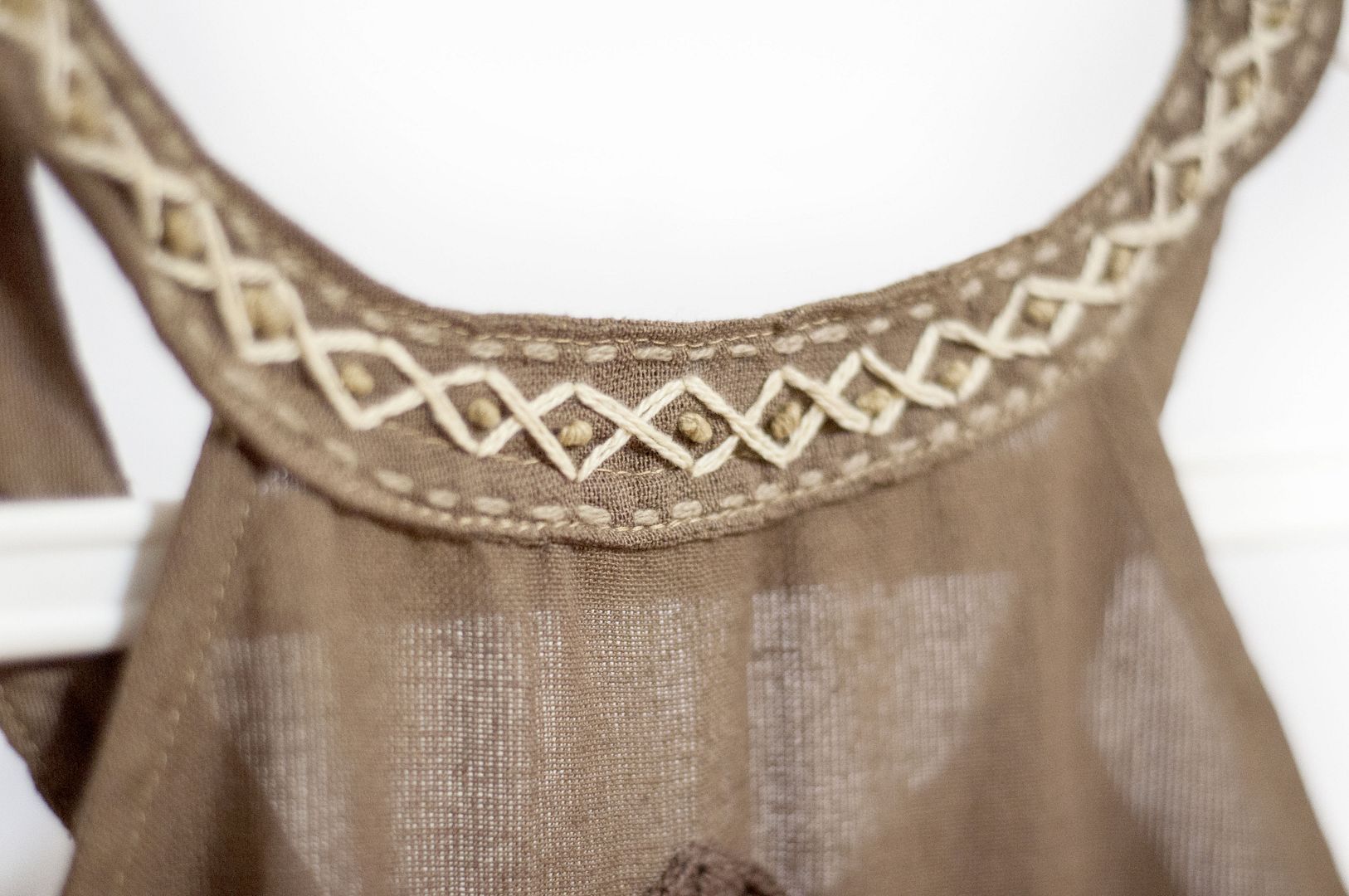 夏のかぎ針編みの綿と麻のドレス/エスニック風のドレス/フラワードレス/手刺繍のドレス - かぎ針編みのドレス - ワンピース - コットン・麻 ブラウン