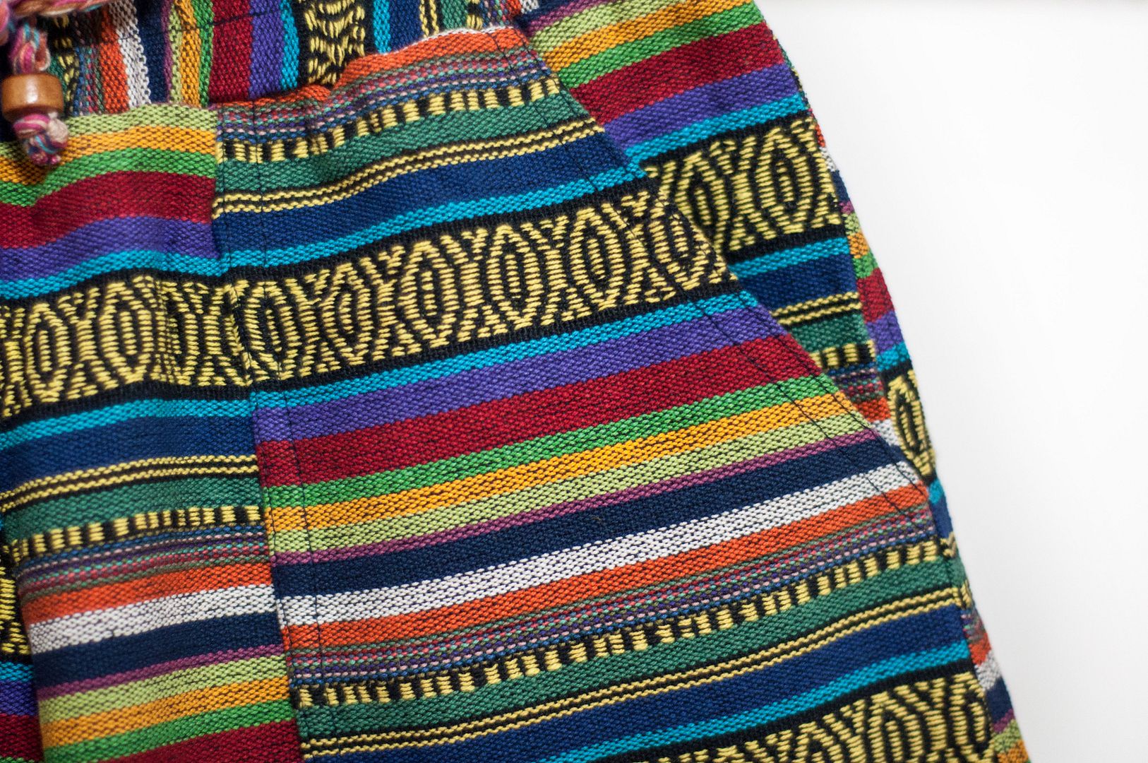 Women's ethnic style knitted shorts stitching cotton knitted shorts-tropical forest rainbow contrast color in South America - Women's Shorts - Cotton & Hemp Multicolor