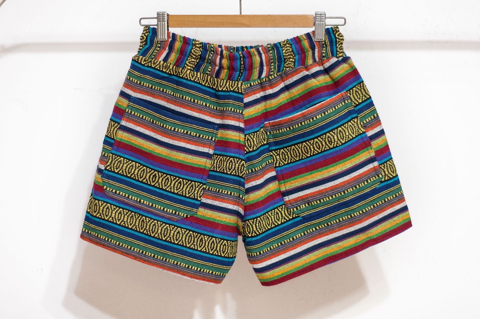 Women's ethnic style knitted shorts stitching cotton knitted shorts-tropical forest rainbow contrast color in South America - Women's Shorts - Cotton & Hemp Multicolor