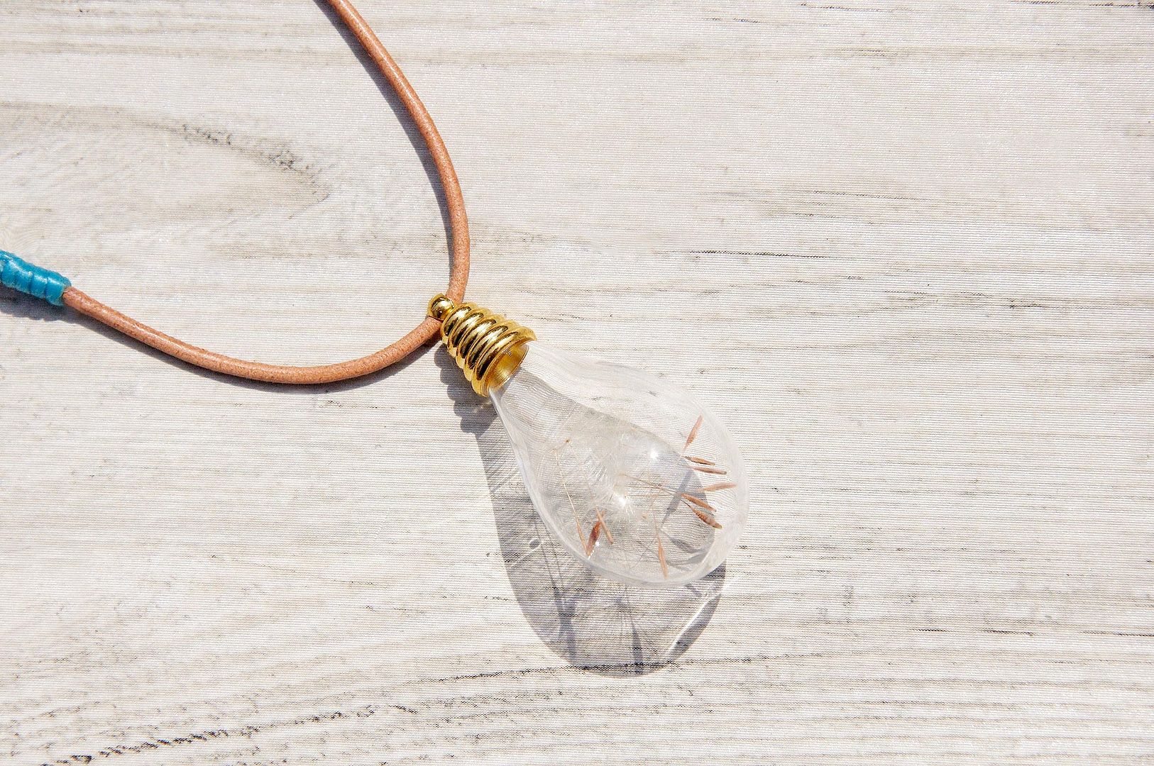 Valentine's Day Gifts Valentine's Day Gifts / Forest Girl / Rainbow Gradient Silk Wax Line English Glass Necklace Short Chain Long Chain Clavicle Chain-Dandelion Forest + Silk Wax Line Leather Cord - Long Necklaces - Glass Multicolor