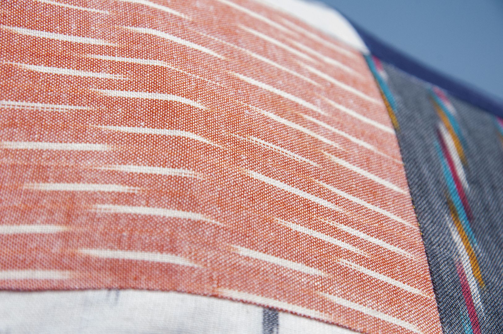 Handmade ikat cuddle pillowcase, cotton cuddle pillowcase, hand-printed cuddle pillowcase-ikat patchwork striped rainbow - Pillows & Cushions - Cotton & Hemp Multicolor