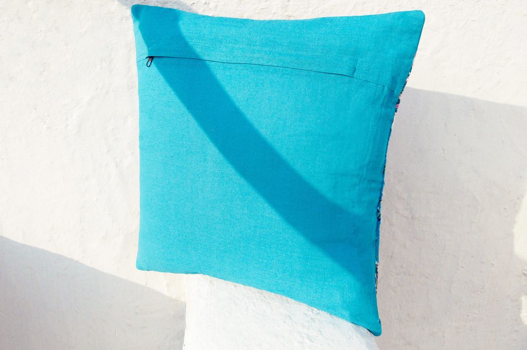 Flower Embroidered Pillow Case / Cotton Pillow Case / Printed Pillow Case / Ethnic Wind Pillow Case - Blue Flowers - Pillows & Cushions - Cotton & Hemp Multicolor