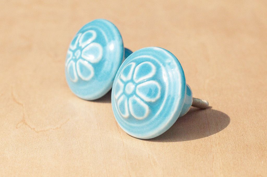 Creative gift English retro hand-painted ceramic handle / ceramic doorknob / ceramic window door handle-rounded blue mosque - Pottery & Ceramics - Pottery Blue