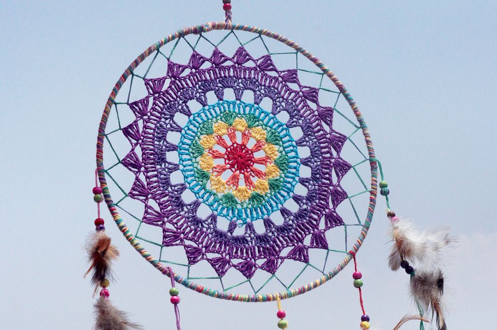Limited edition handmade Valentine's Day gifts national wind hand-woven cotton Linen boho earth colors dream catcher charm dream Cather - Lace rainbow colors rainbow (28 cm) - Items for Display - Cotton & Hemp Multicolor