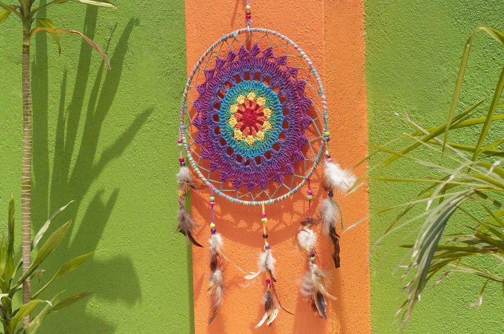 Limited edition handmade Valentine's Day gifts national wind hand-woven cotton Linen boho earth colors dream catcher charm dream Cather - Lace rainbow colors rainbow (28 cm) - Items for Display - Cotton & Hemp Multicolor