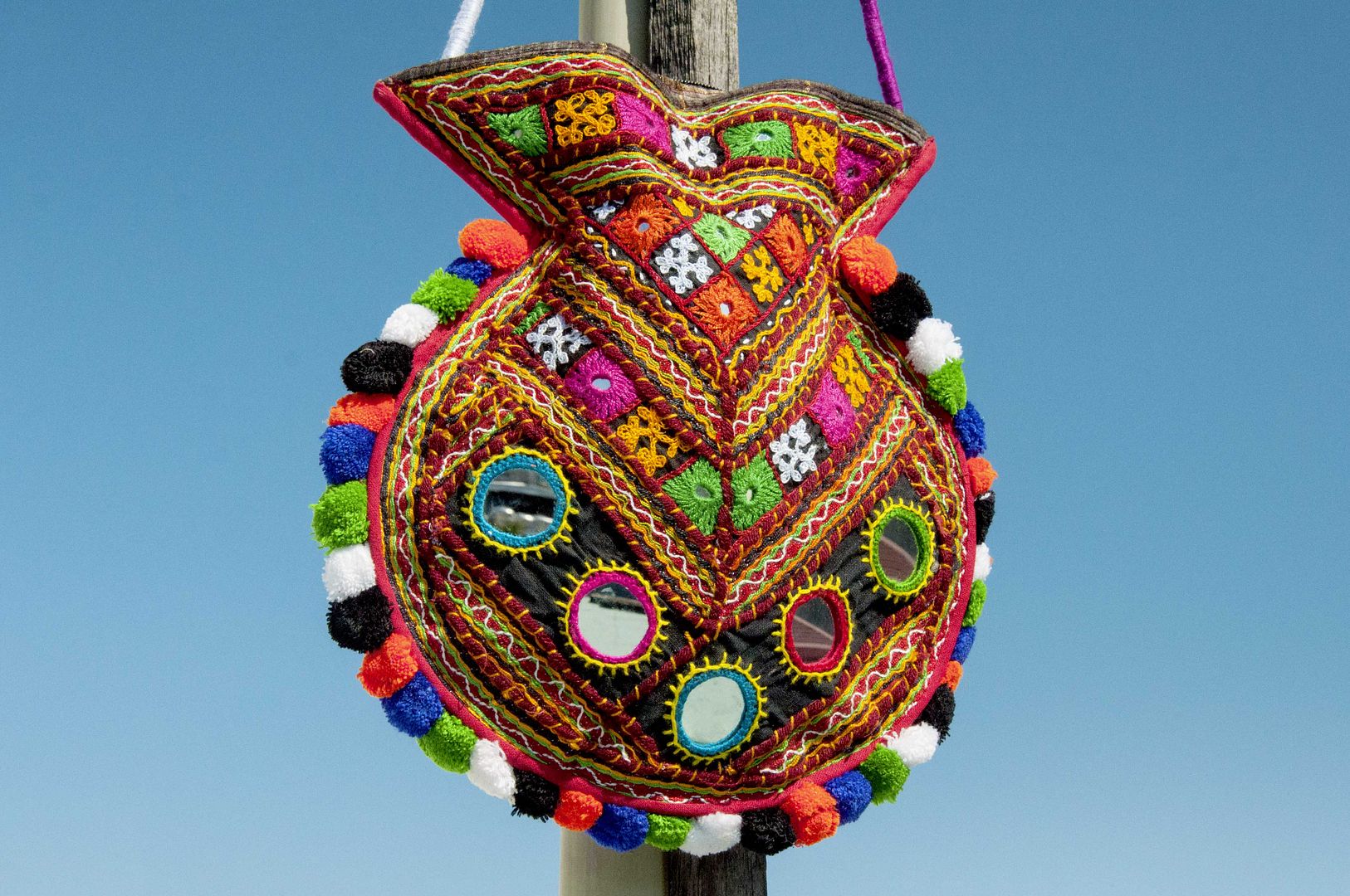 Hand-embroidered cross-body bag, ethnic wind bag, side backpack, shoulder bag, handmade bag, embroidery bag-Desert Geometry - Messenger Bags & Sling Bags - Cotton & Hemp Multicolor