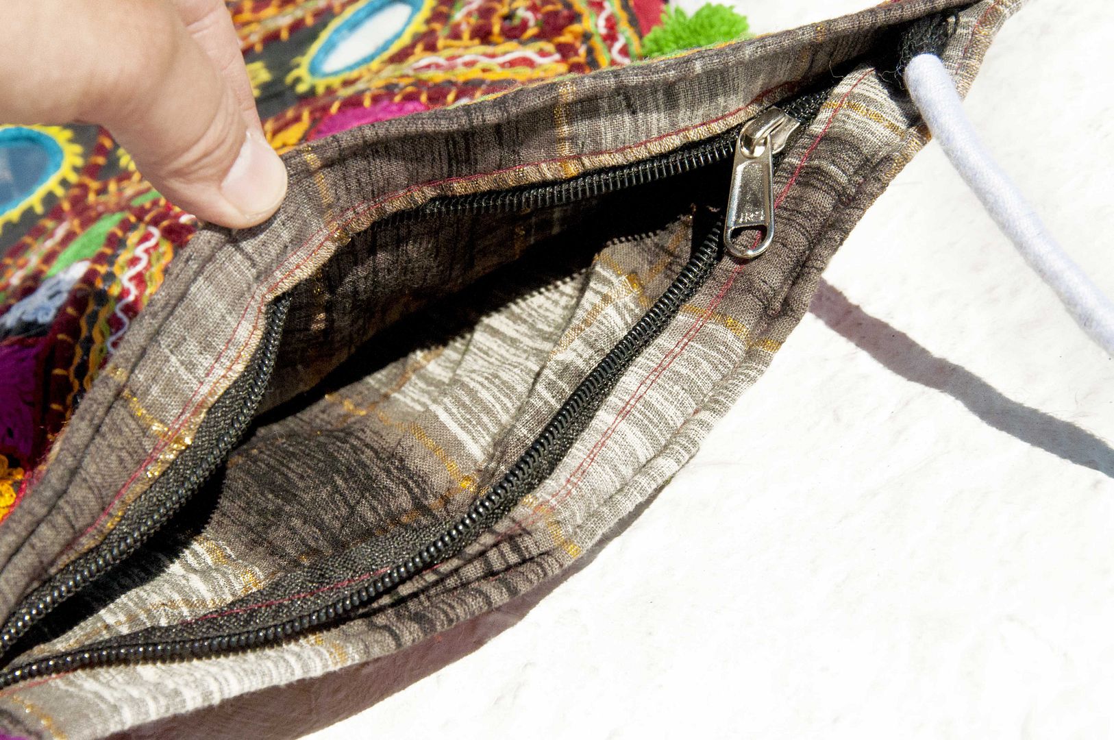 Hand-embroidered cross-body bag, ethnic wind bag, side backpack, shoulder bag, handmade bag, embroidery bag-Desert Geometry - Messenger Bags & Sling Bags - Cotton & Hemp Multicolor