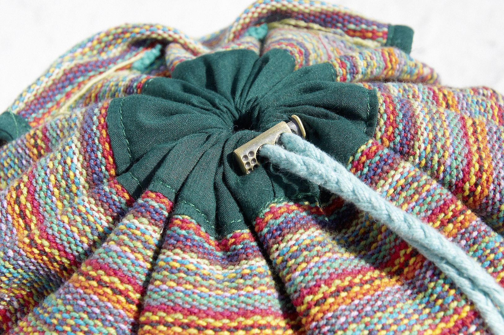 Natural Hand Woven Rainbow Colorful Canvas School Bag / Backpack / Backpack / Shoulder Bag-Emerald Green Tea - Backpacks - Cotton & Hemp Multicolor