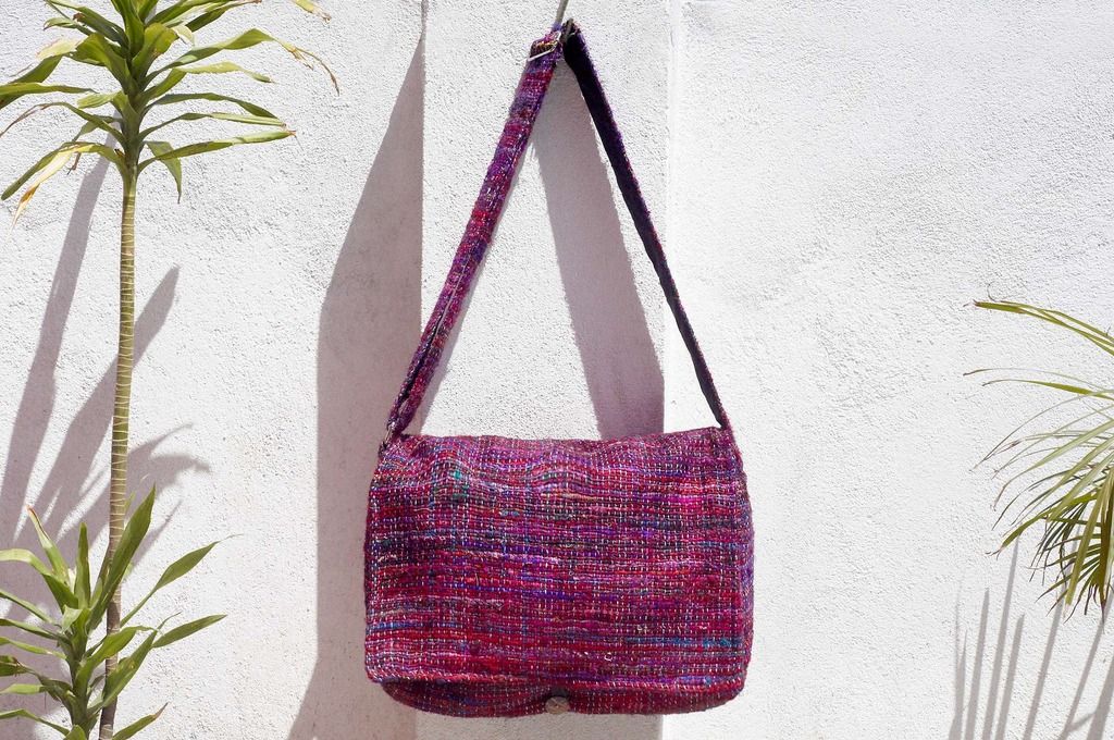 Valentine’s Day Gift Limited One Sari Striped Lightweight Bag/ Sari Line Backpack/ Crossbody Bag/ Side Bag/ Shoulder Bag/ Travel Bag-Starry Red Striped Sari Line - Messenger Bags & Sling Bags - Cotton & Hemp Multicolor