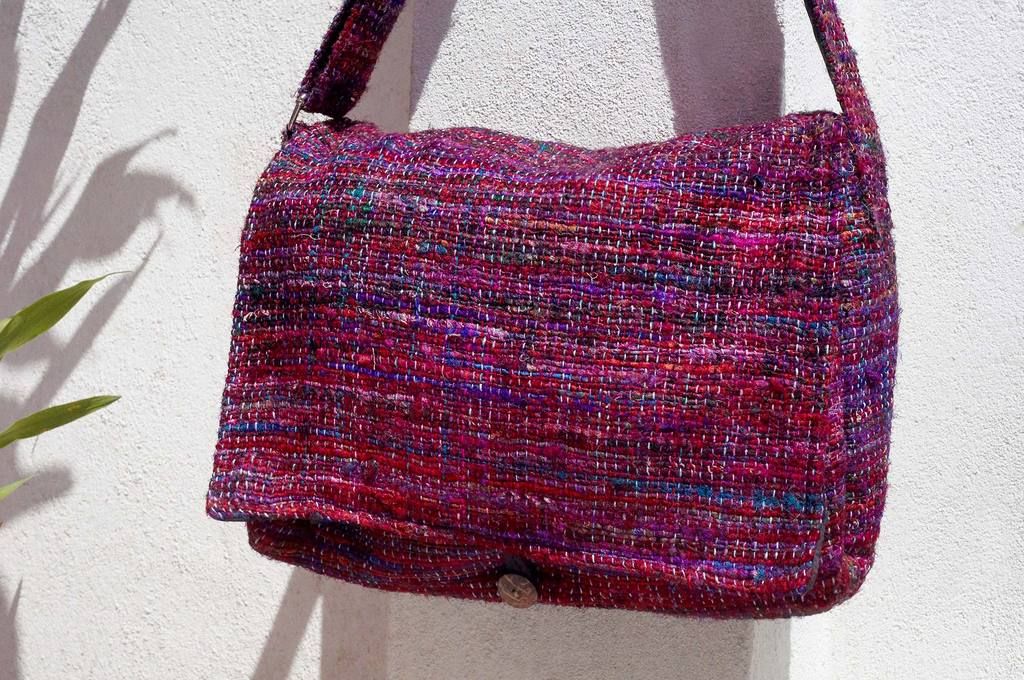 Valentine’s Day Gift Limited One Sari Striped Lightweight Bag/ Sari Line Backpack/ Crossbody Bag/ Side Bag/ Shoulder Bag/ Travel Bag-Starry Red Striped Sari Line - Messenger Bags & Sling Bags - Cotton & Hemp Multicolor