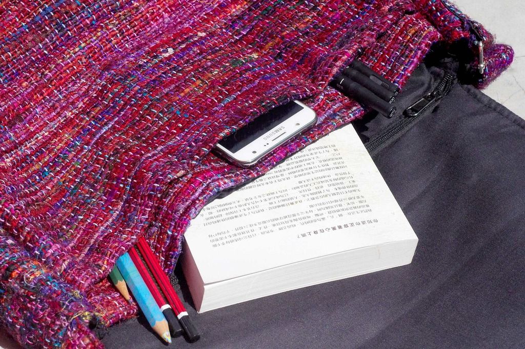Valentine’s Day Gift Limited One Sari Striped Lightweight Bag/ Sari Line Backpack/ Crossbody Bag/ Side Bag/ Shoulder Bag/ Travel Bag-Starry Red Striped Sari Line - Messenger Bags & Sling Bags - Cotton & Hemp Multicolor