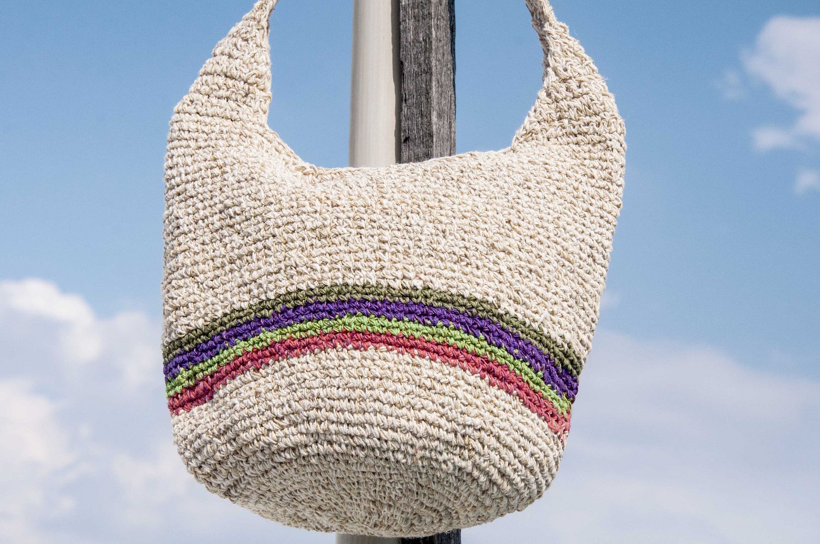 Natural cotton Linen crocheted portable bag / oblique backpack / shoulder bag / shoulder bag / bag / cylindrical bag - Fruit - Messenger Bags & Sling Bags - Cotton & Hemp Multicolor