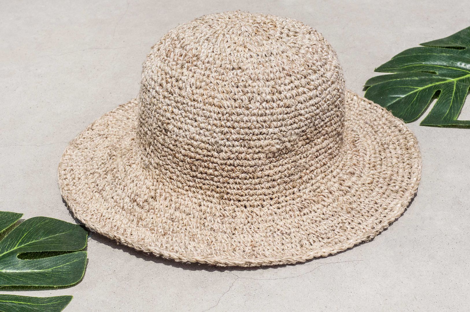 Hand-woven straw hat visor cap hat hand-woven cotton Linen hat crocheted cotton Linen cap - primary color - Hats & Caps - Cotton & Hemp Khaki