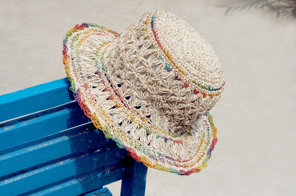 Valentine's Day gift limited to a hand-woven cotton / cotton hat / hat / fisherman hat / straw hat / straw hat - a rainbow in the heart - Hats & Caps - Cotton & Hemp Multicolor
