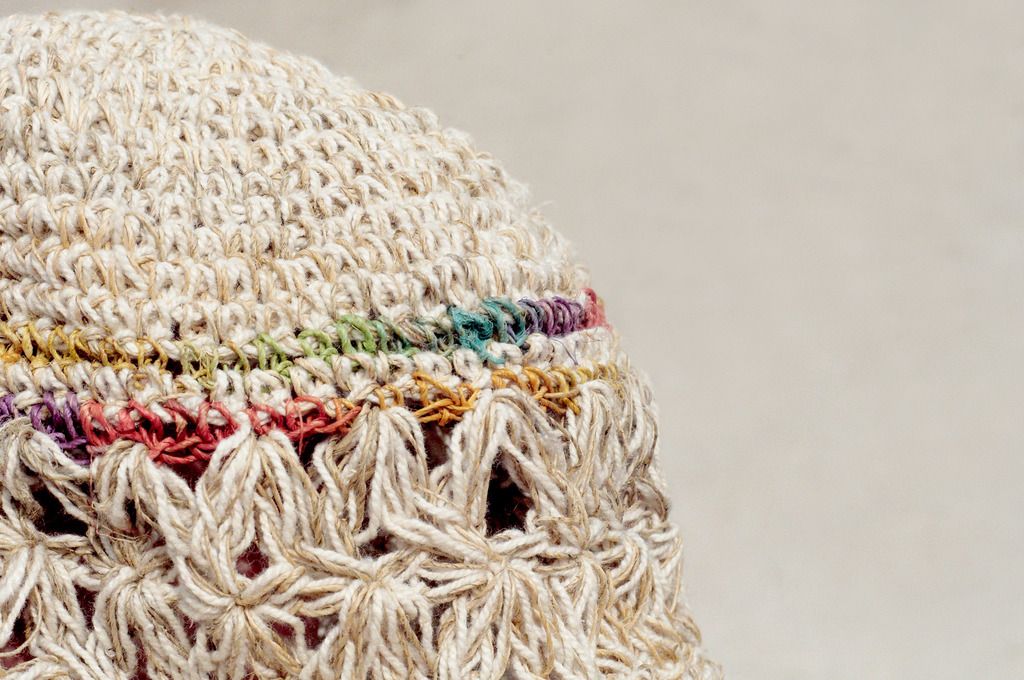 Valentine's Day gift limited to a hand-woven cotton / cotton hat / hat / fisherman hat / straw hat / straw hat - a rainbow in the heart - Hats & Caps - Cotton & Hemp Multicolor