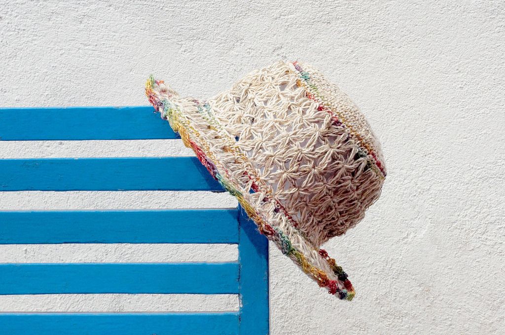 Valentine's Day gift limited to a hand-woven cotton / cotton hat / hat / fisherman hat / straw hat / straw hat - a rainbow in the heart - Hats & Caps - Cotton & Hemp Multicolor