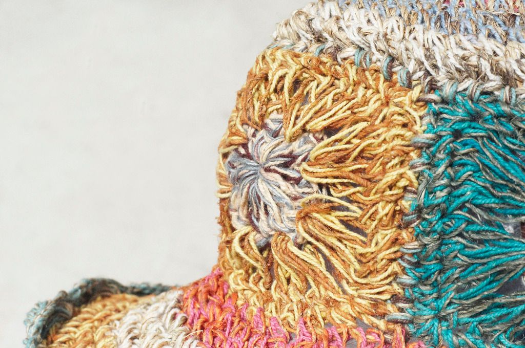 Limited edition handmade knitted cotton hood / weaving hat / fisherman hat / straw hat / sun hat / hook hat - South American wind tropical forest flower weaving - Hats & Caps - Cotton & Hemp Multicolor