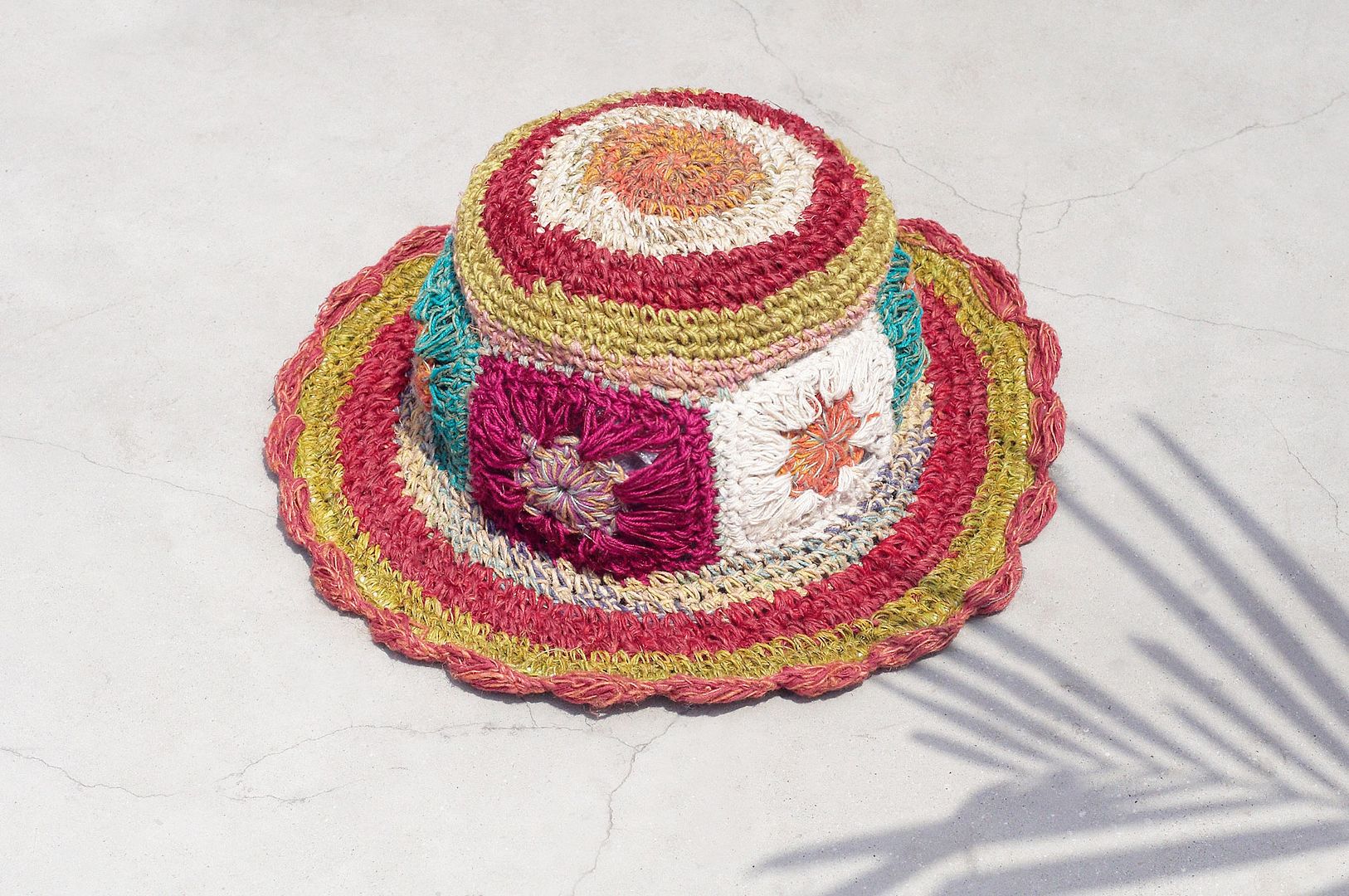 Valentine's Day gift a limited edition of hand-woven cotton Linen cap / knit cap / hat / straw hat / visor / crocheted hat - South wind bright tropical flowers woven Department of Forestry - Hats & Caps - Cotton & Hemp Multicolor