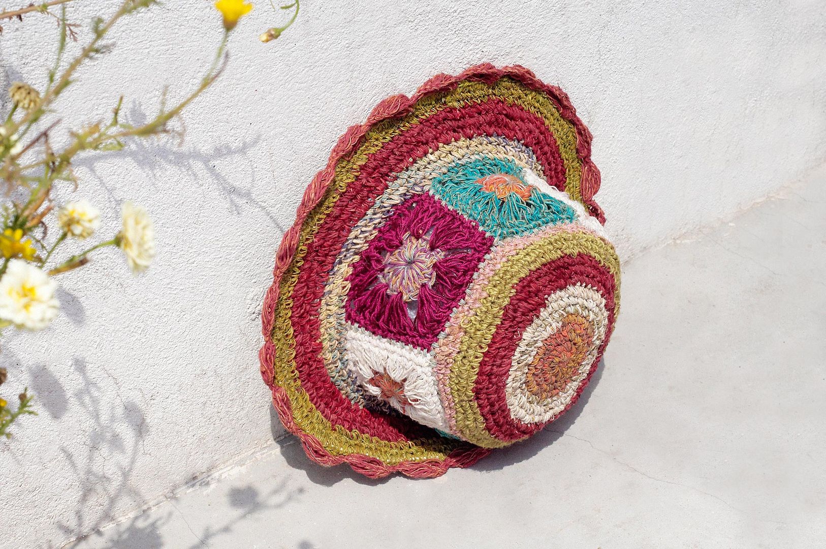 Valentine's Day gift a limited edition of hand-woven cotton Linen cap / knit cap / hat / straw hat / visor / crocheted hat - South wind bright tropical flowers woven Department of Forestry - Hats & Caps - Cotton & Hemp Multicolor
