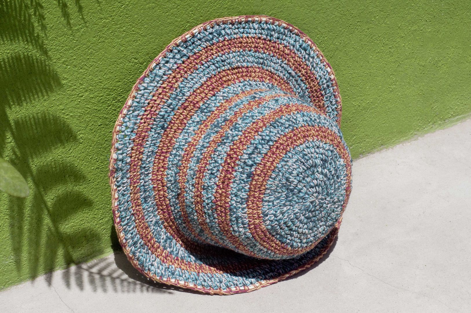 Hand-woven Linen striped cotton knit cap hat cap visor hat - blue desert sky travel - Hats & Caps - Cotton & Hemp Blue