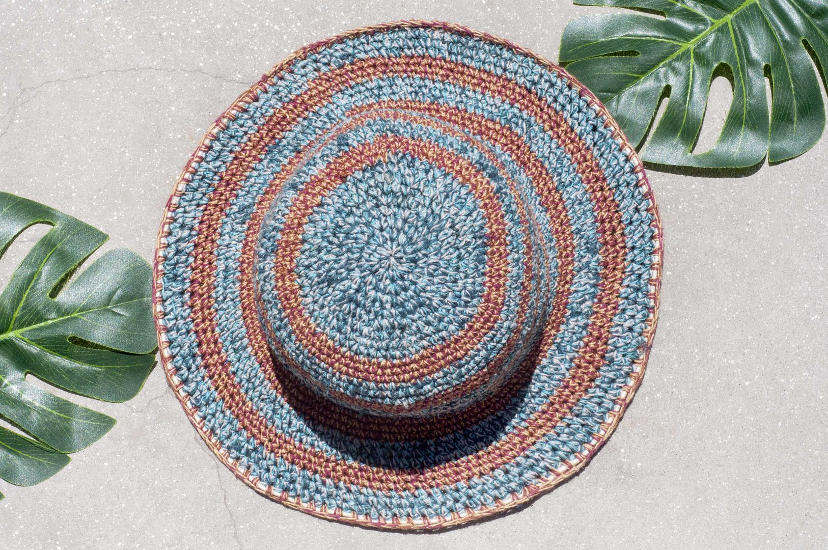 Hand-woven Linen striped cotton knit cap hat cap visor hat - blue desert sky travel - Hats & Caps - Cotton & Hemp Blue