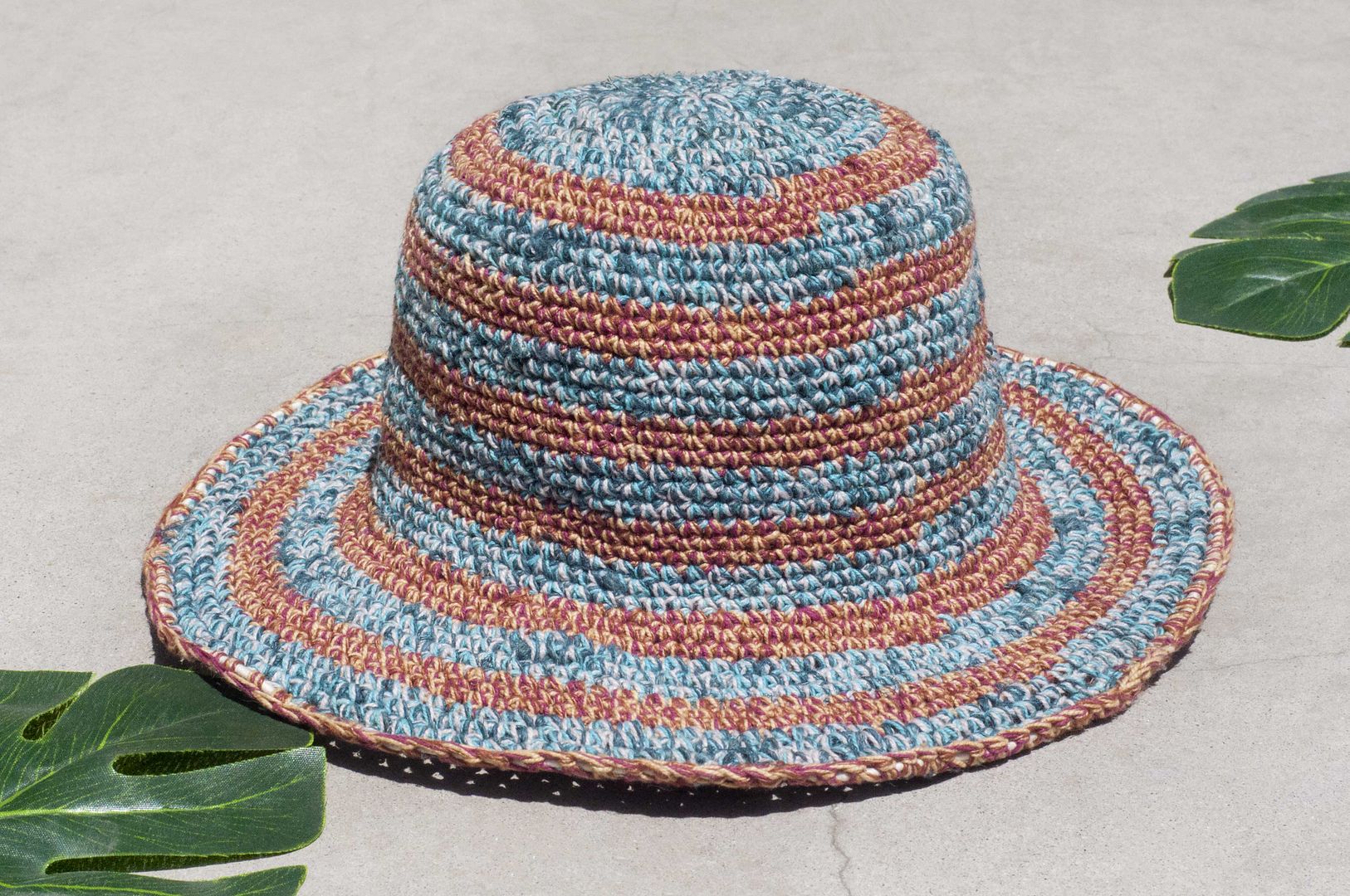 Hand-woven Linen striped cotton knit cap hat cap visor hat - blue desert sky travel - Hats & Caps - Cotton & Hemp Blue