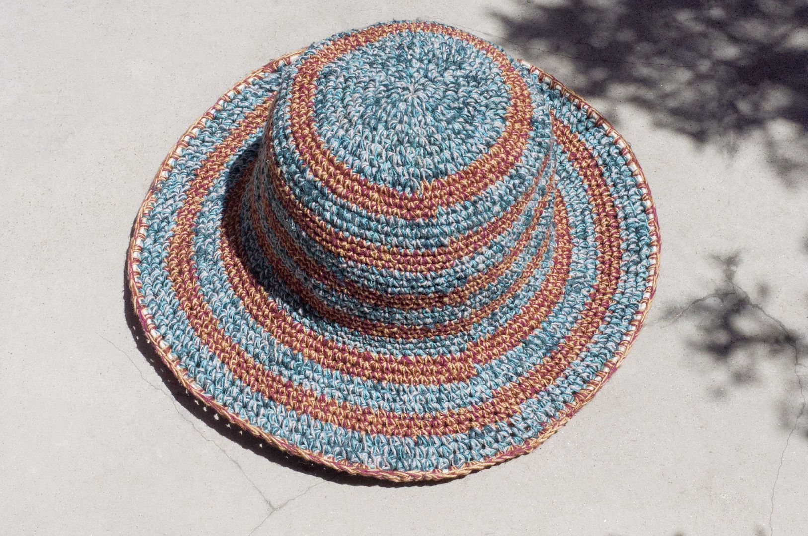 Hand-woven Linen striped cotton knit cap hat cap visor hat - blue desert sky travel - Hats & Caps - Cotton & Hemp Blue